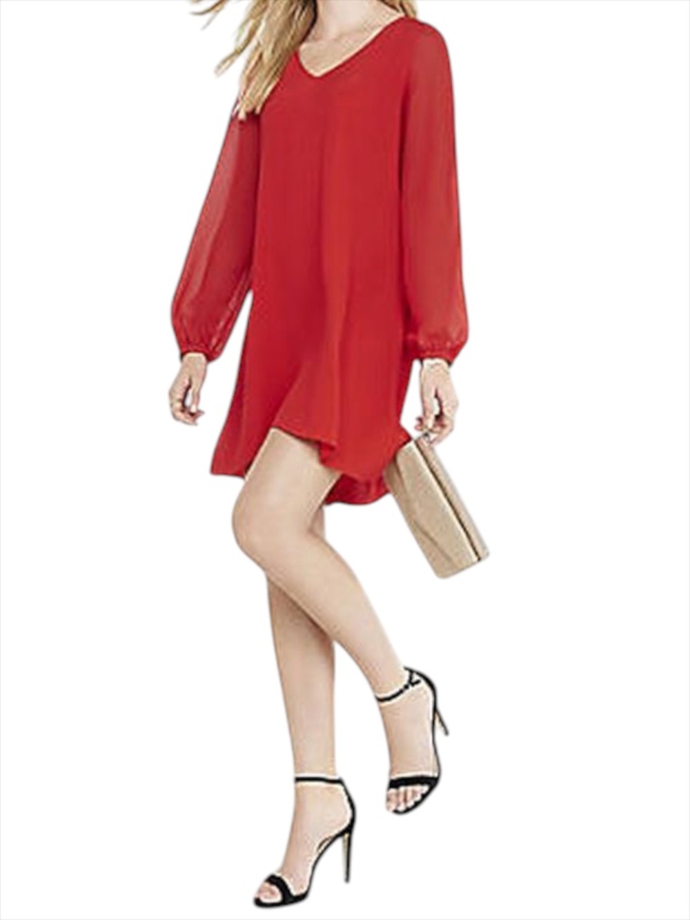 Express Poet Sleeve Chiffon Trapeze Mini Dress Red Size XS